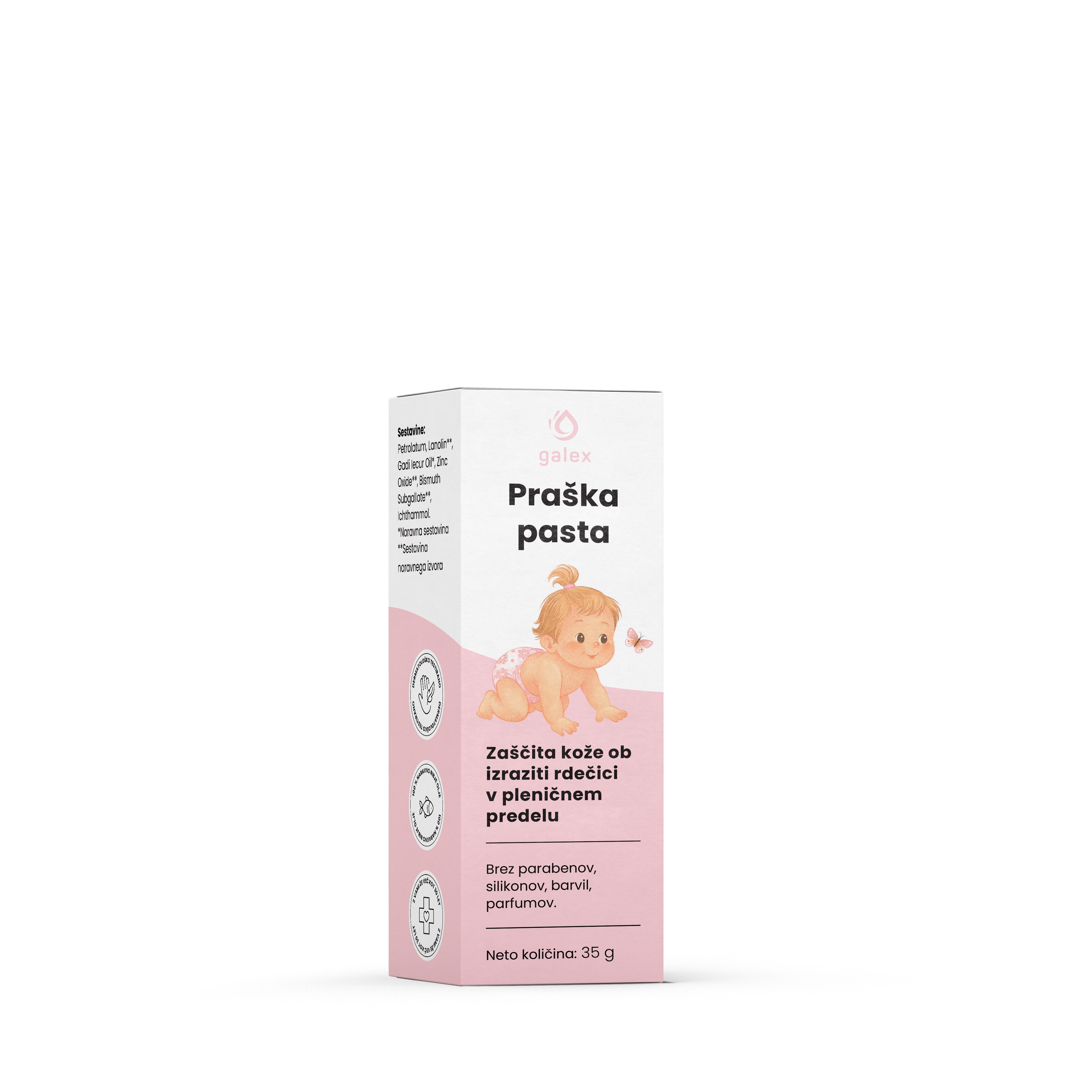Private label protective baby paste for pronounced redness in the diaper area, developed to help prevent diaper rash, absorb excess moisture and support skin recovery, available under your own brand by Galex Lab.