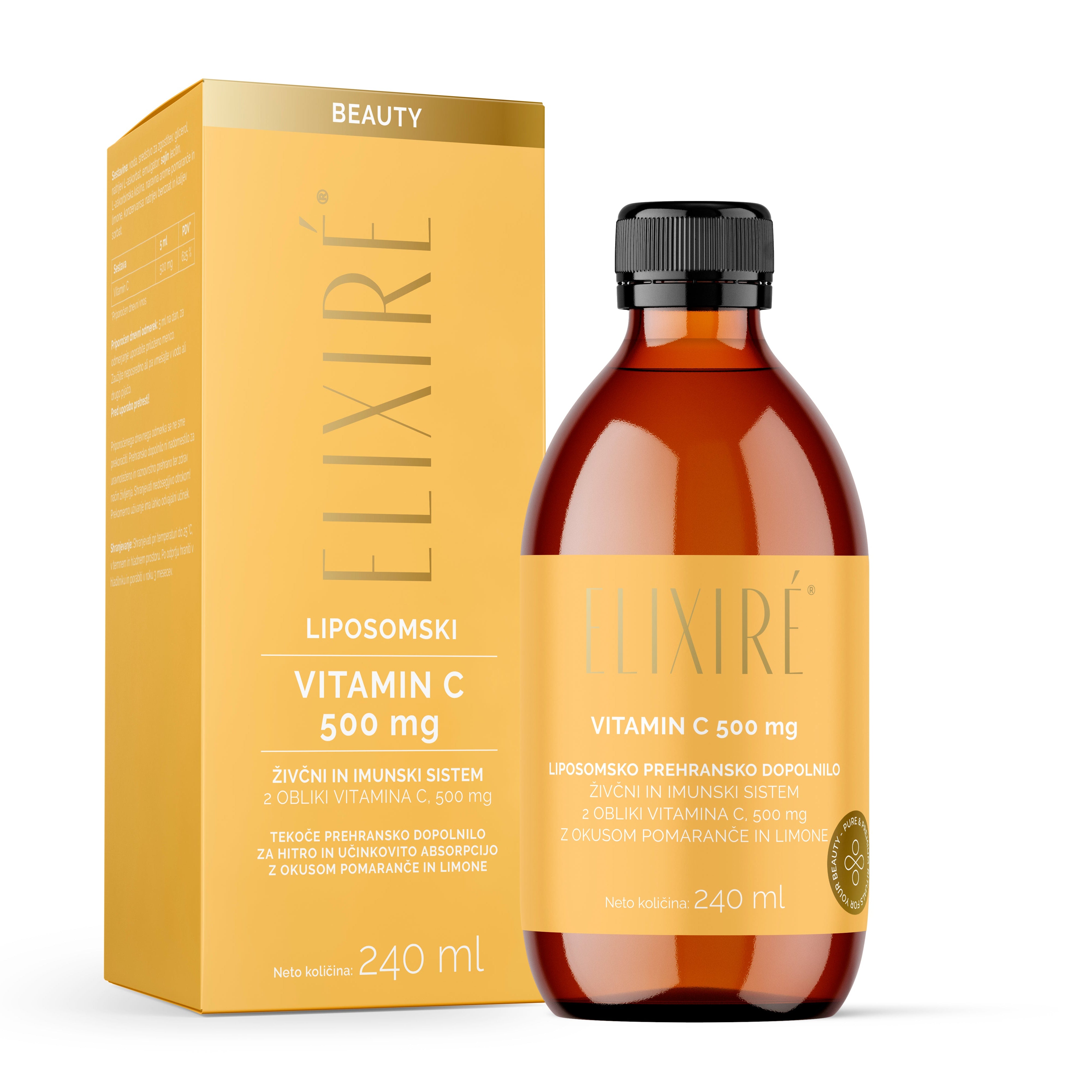 Private label liposomal vitamin C booster with natural orange and lemon flavor, developed to support antioxidant protection, immune function and energy metabolism, available under your own brand by Galex Lab.